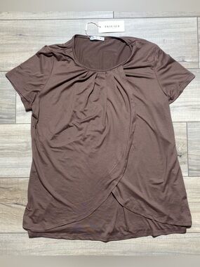 Ekouaer Womens Short Sleeve Pajama Top With Built In Tank Size Medium Brown